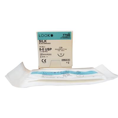 LOOK™ Silk Black Braided Sutures Nonabsorbable – Reverse Cutting, 18 ...