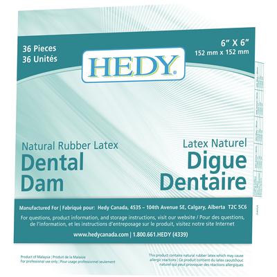 Digue dentaire en latex de caoutchouc naturel Hedy® - Vert, moyen, 15,2 x  15,2 cm (6 x 6), 36/boîte
