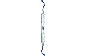 Curette chirurgicale – N° 12, grande, lame d'une largeur de 4 mm, dentelée, manche Shark, double extrémité
