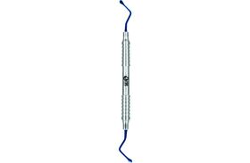 Curette chirurgicale – N° 10, petite, lame d'une largeur de 3 mm, dentelée, manche Shark, double extrémité