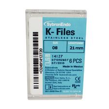 K-Files - 21 mm, acier inoxydable, manche de plastique à code de couleurs, 6 par emballage