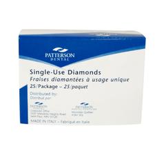 Patterson® Disposable Diamonds – FG, Medium, Blue, Cylinder Flat End # 835-010M, 1.0 mm Diameter, 3.0 mm Length, 25/Pkg