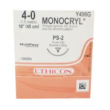 Fil de suture MONOCRYL™ – Taille 4-0, point de précision, PS-2, monofilament non coloré, résorbable, coupe inversée, cercle de 3/8, longueur 18 ", 12/boîte