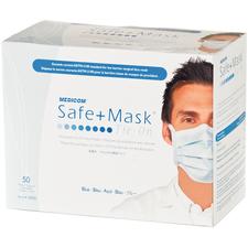Masque chirurgical avec attache Safe+Mask® – ASTM niveau 1, Bleu, 50/boîte, 6 boîtes/caisse