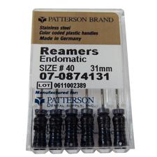 Patterson® Single Use Reamers – 31 mm Length, Stainless Steel, Color-Coded Plastic Handles, 0.02 Taper