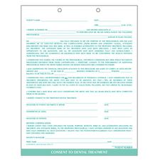 Consent to Dental Treatment Form, Teal, 8-1/2" W x 11" H, 100/Pkg