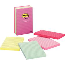 Post-It®  Value Pack Marseile Ruled Notes, Assorted, Ruled, 4" x 6" Lined, 5 Pads/Pkg