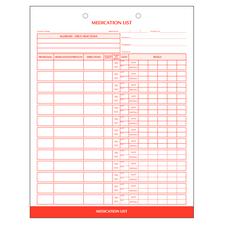 Medication List Form, Red, 8-1/2" W x 11" H, 100/Pkg