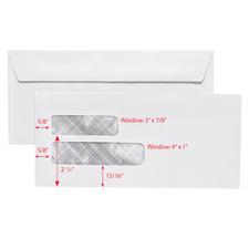Double Window Envelopes, Self-Seal, Security-Lined, White, 9" W x 4-1/8" H, 500/Pkg