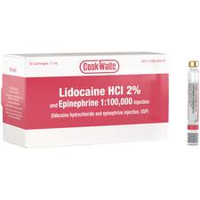 Cartouches d’injection de chlorhydrate de lidocaïne 2 % et d’épinéphrine Cook-Waite, 50/emballage