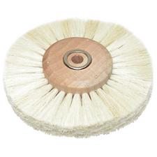 White Bristle Wheel Brush on Wood Hub – 3" diameter with 1/4" hole