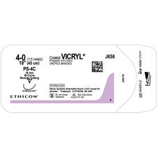 Coated VICRYL™ Sutures Absorbable – Precision Reverse Cutting, PS-5, 1/2 Circle, Size 4-0, 18" Length, 12/Pkg