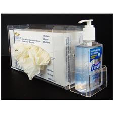 Acrylic Glove Box Holder With Side Pocket For Hand Sanitizer, 1 Pocket, 10" W x 5" H x 3-1/4" D with pocket 3-1/4" W x 2" H x 2-1/4" D
