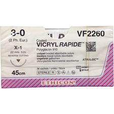 Fil de suture RAPIDE Coated VICRYL® – X-1, cercle de 1/2, taille 3-0, longueur 18 ", résorbable, coupe inversée, 36/emballage