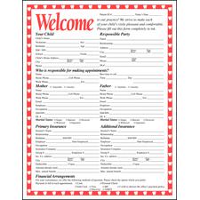 Pediatric Patient Information, Red Tooth Border, 8-1/2" W x 11" H, 100/Pkg