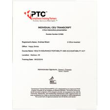 HIPAA Compliance CEU Certificate – 2 Continuing Education Units