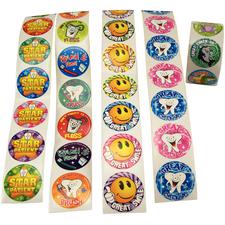 Dental Sticker Roll Assortment, 1-1/2", 100 Stickers/Roll; 5 Rolls/Pkg,  500/Stickers