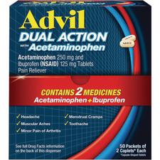 Advil® Dual-Action – 250 mg Acetaminophen and 125 mg Ibuprofen Tablets, 2 Tablets/Packet, 50 Packets/Dispenser Box, NDC 00573-0147-95