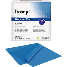 Ivory® Rubber Dam – Adult, 6" x 6", Latex, Thin, Blue, 36/Pkg
