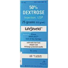 50% Dextrose Injection, USP, 25 g/50 ml, Single Dose Prefilled Syringe