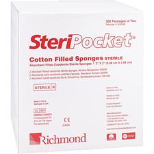 Compresses SteriPocket® non tissées remplies de coton de 2" x 2" – 2 éponges/emballage, 300 emballages/caisse