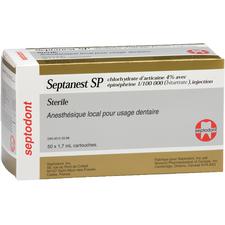 Injection Septanest® SP articaïne HCl 4 % avec 1:100 000 épinéphrine – Cartouche de 1,7 ml, 50/emballage