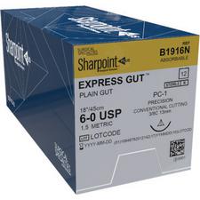 Sharpoint Plus™ Plain Gut Express Suture – Absorbable, PC-1, Precision Conventional Cutting, 13 mm, 3/8 Circle, 45 cm Length, 12/Pkg