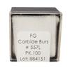Tungsten Carbide Burs – HM 31L Straight Fissure Cross Cut FGL, Size #557L, 1.0 mm Diameter, 100/Pkg 