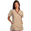 Fashion Seal Healthcare® Ladies’ Cross-Over Tunics with Contrasting Trim - Tan/Chocolate, Small